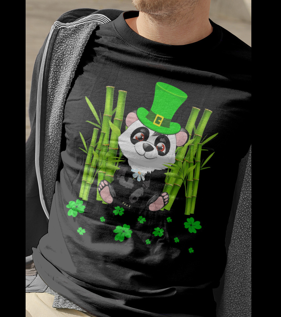 Leprechaun Panda Bamboo St Patricks Day Shamrock T-Shirt