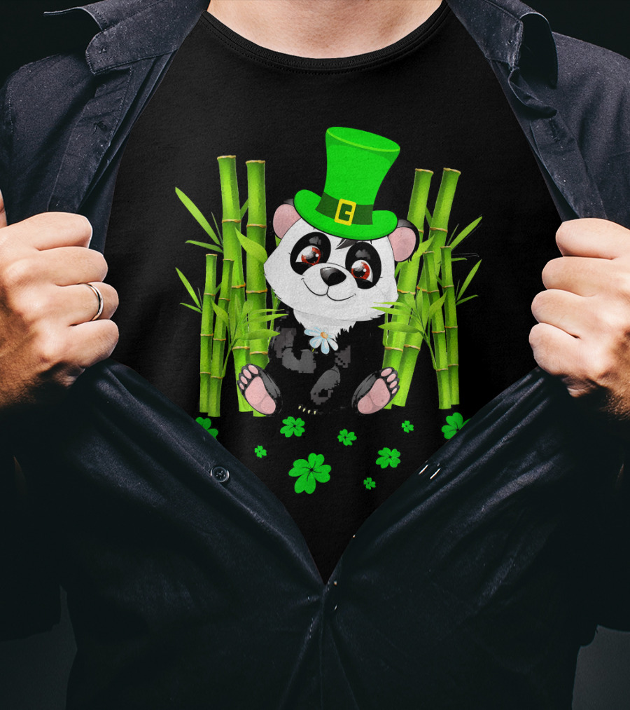 Leprechaun Panda Bamboo St Patricks Day Shamrock T-Shirt