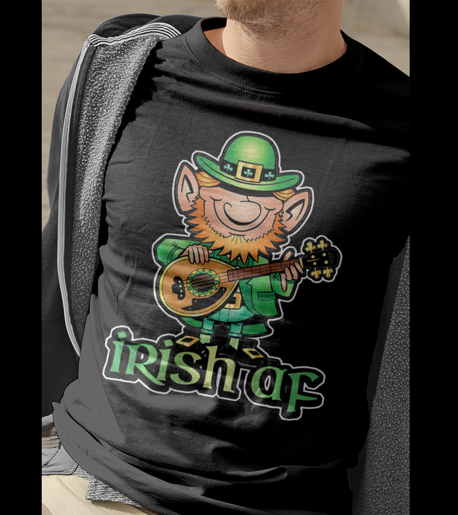 Funny Leprechaun With Guitar Irish AF St Patricks T-Shirt