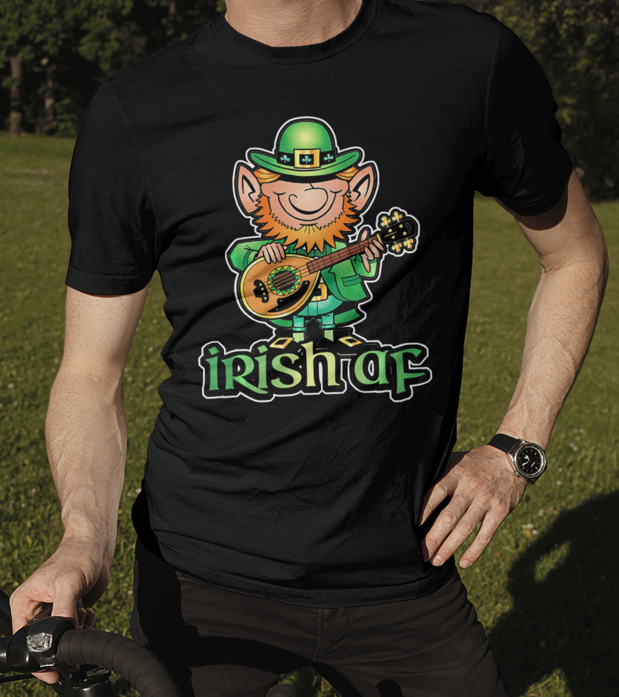 Funny Leprechaun With Guitar Irish AF St Patricks T-Shirt