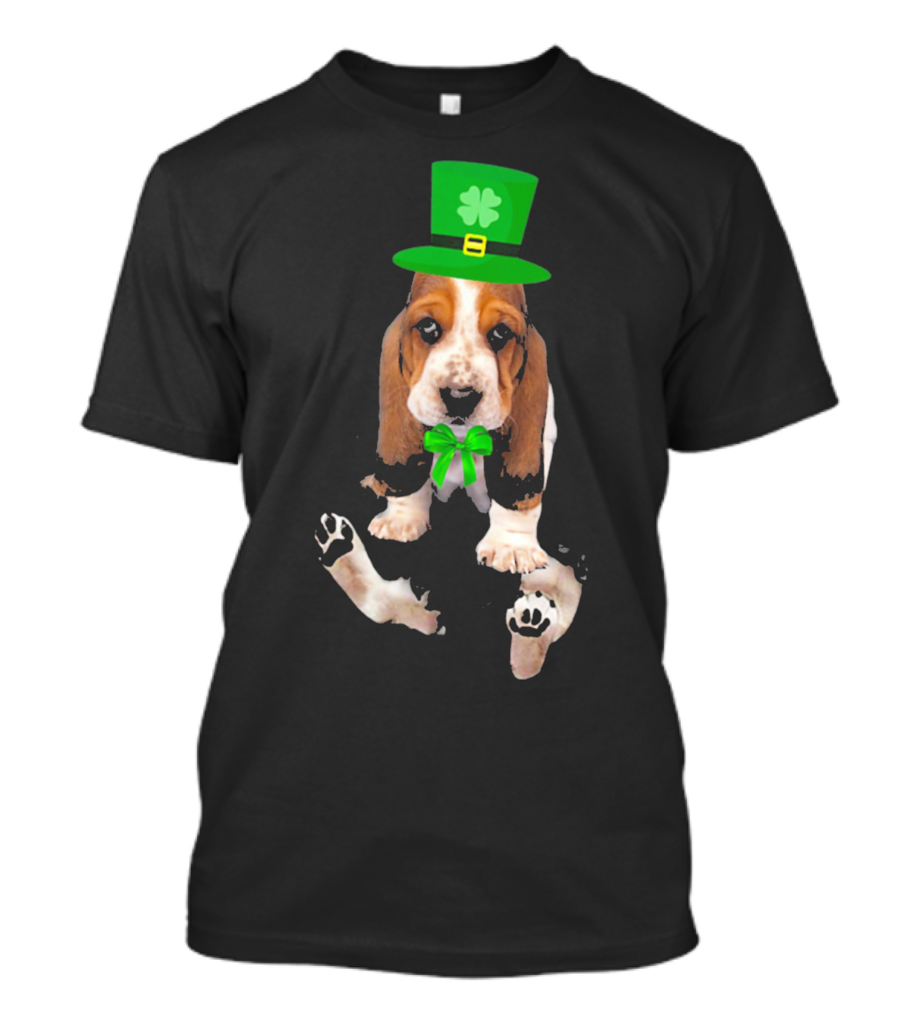 Basset Hound Puppy St. Patrick's Day Leprechaun Hat With Shamrock T-Shirt