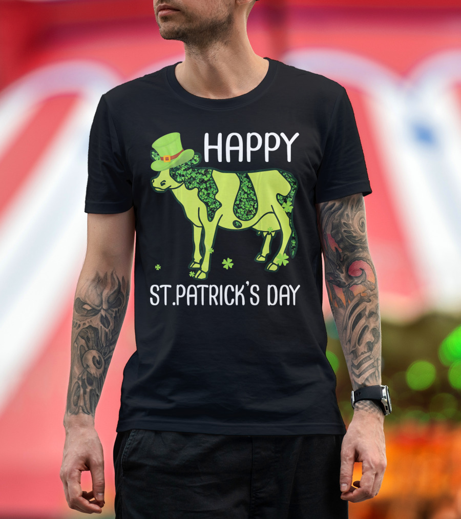 Happy St. Patrick's Day Shamrocks Cow Leprechaun T-Shirt