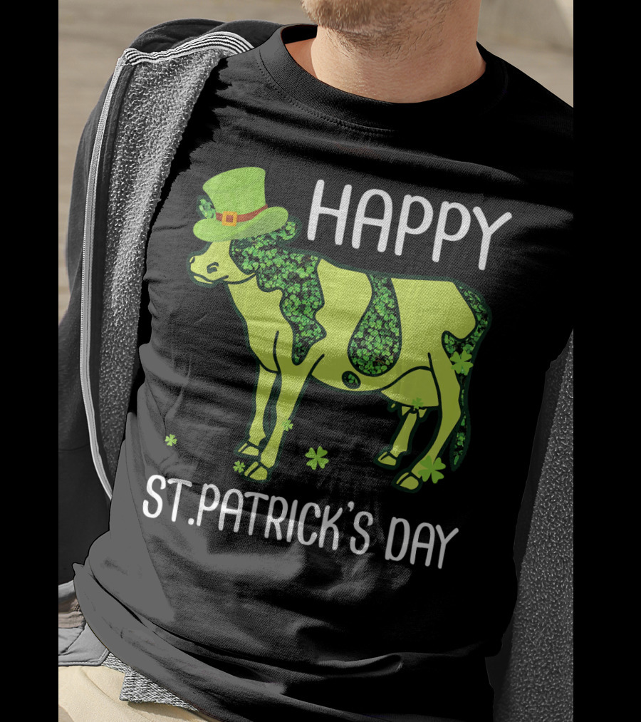 Happy St. Patrick's Day Shamrocks Cow Leprechaun T-Shirt
