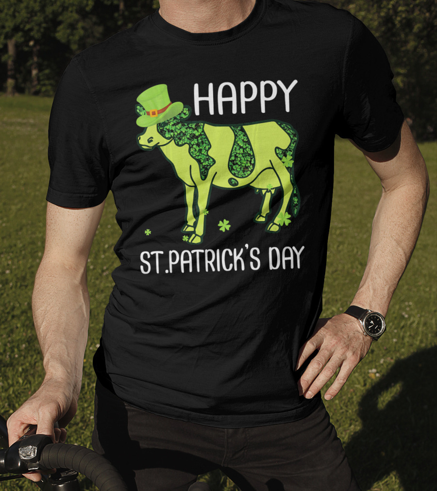 Happy St. Patrick's Day Shamrocks Cow Leprechaun T-Shirt