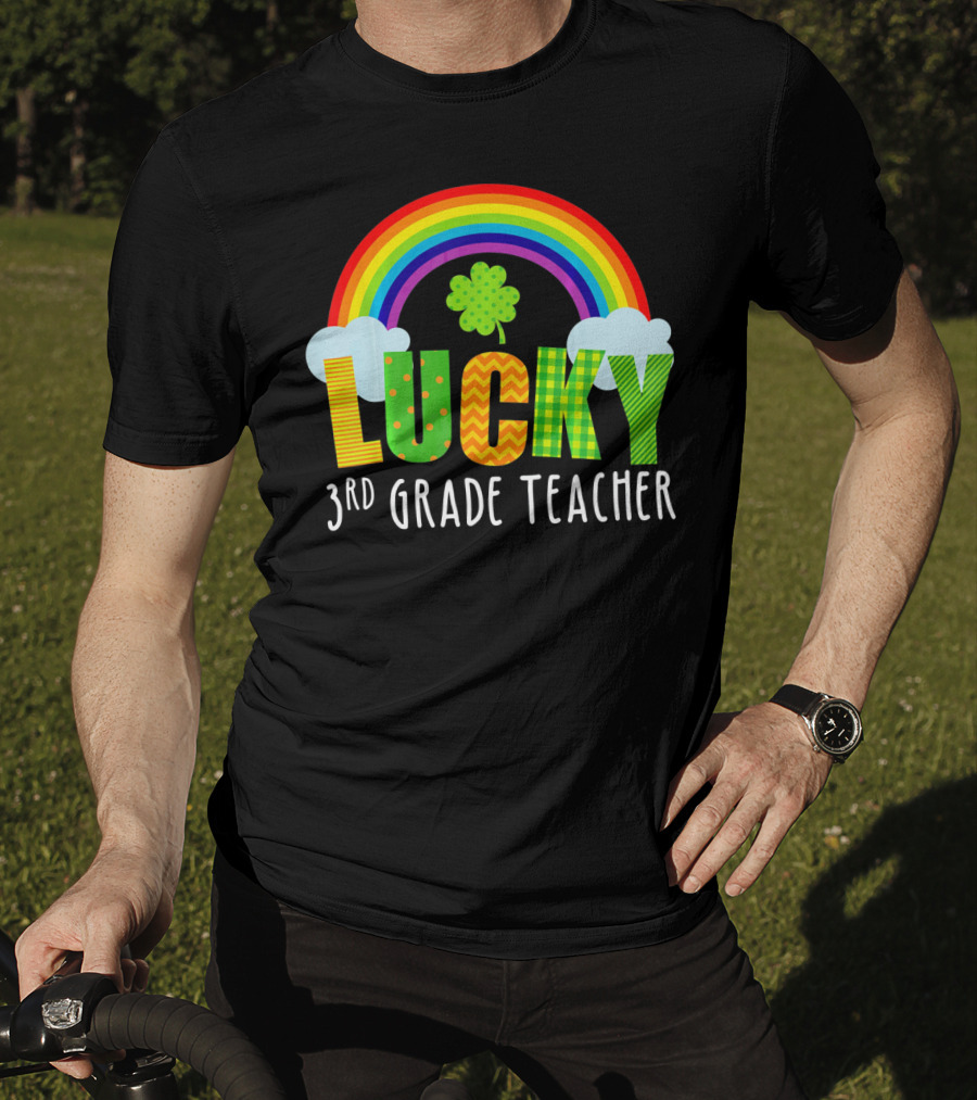 Lucky 3rd Grade Teacher St Patricks Rainbow Shamrock T-Shirt