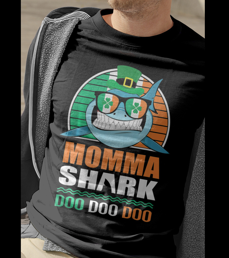 Momma Shark Doo Doo Doo St. Patrick's Day Shamrock Glasses And Hat T-Shirt