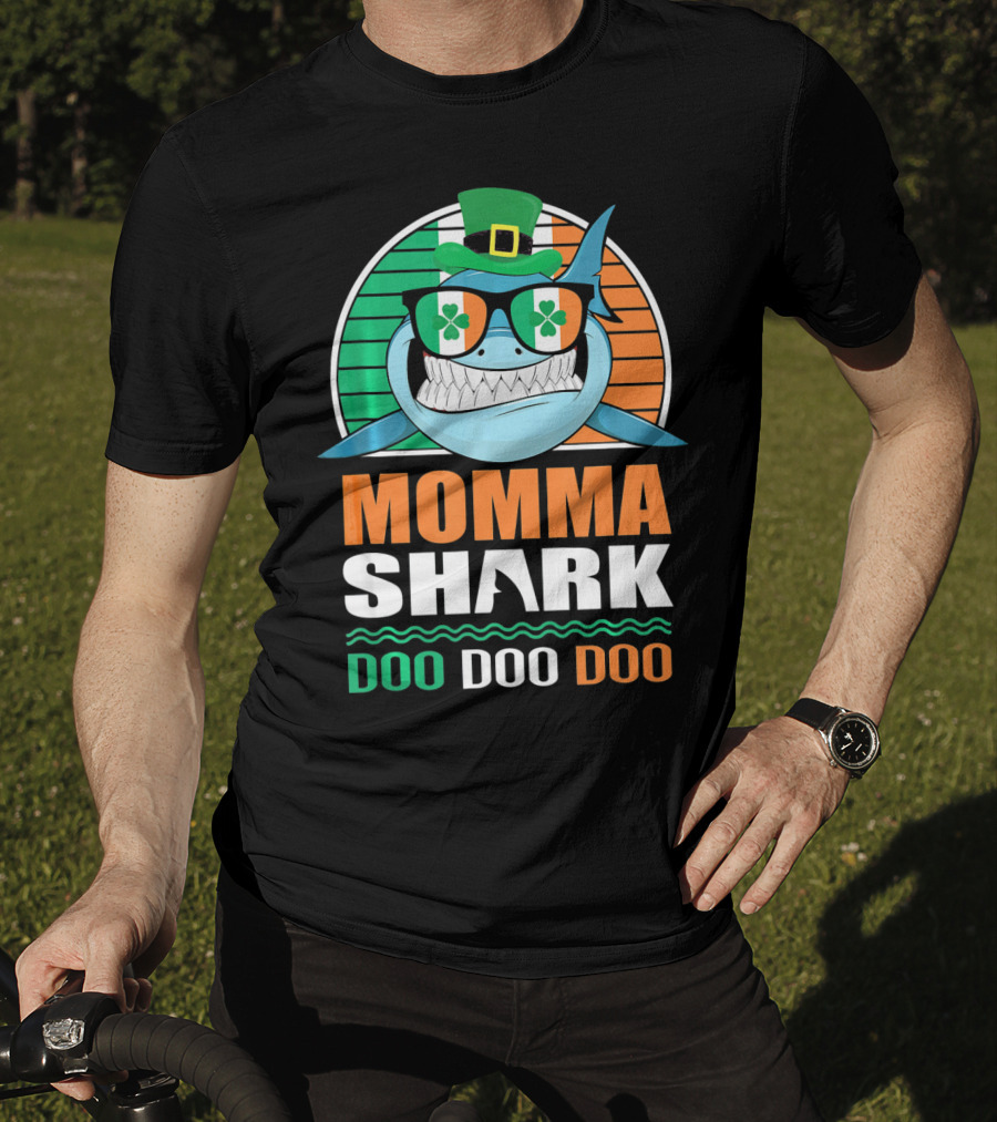 Momma Shark Doo Doo Doo St. Patrick's Day Shamrock Glasses And Hat T-Shirt