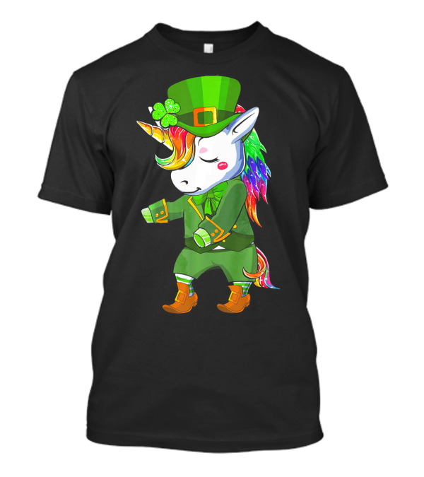 St. Patrick's Day Flossing Unicorn Leprechaun Green Outfit Rainbow Mane T-Shirt