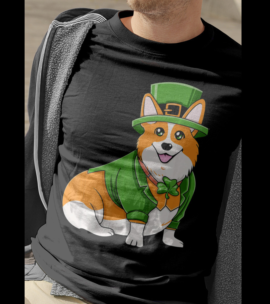 St Patricks Day Corgi Irish Dog In Leprechaun Hat And Green Suit T-Shirt