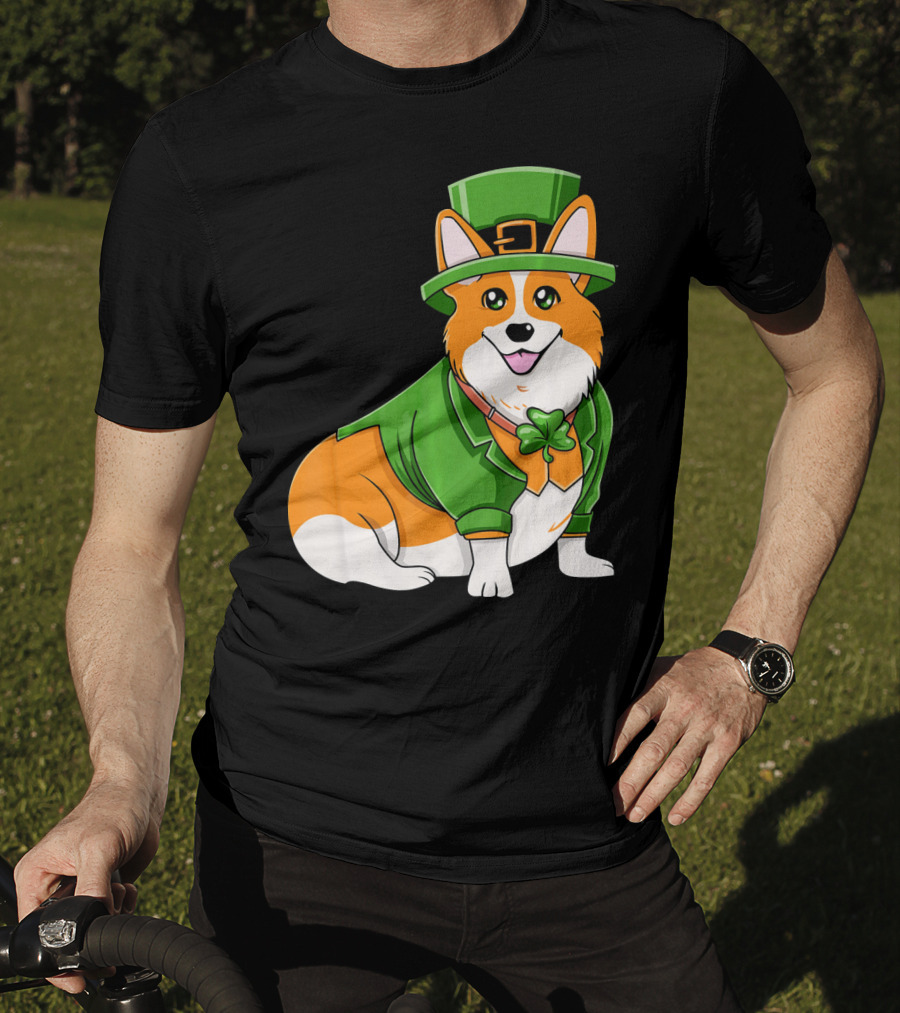 St Patricks Day Corgi Irish Dog In Leprechaun Hat And Green Suit T-Shirt