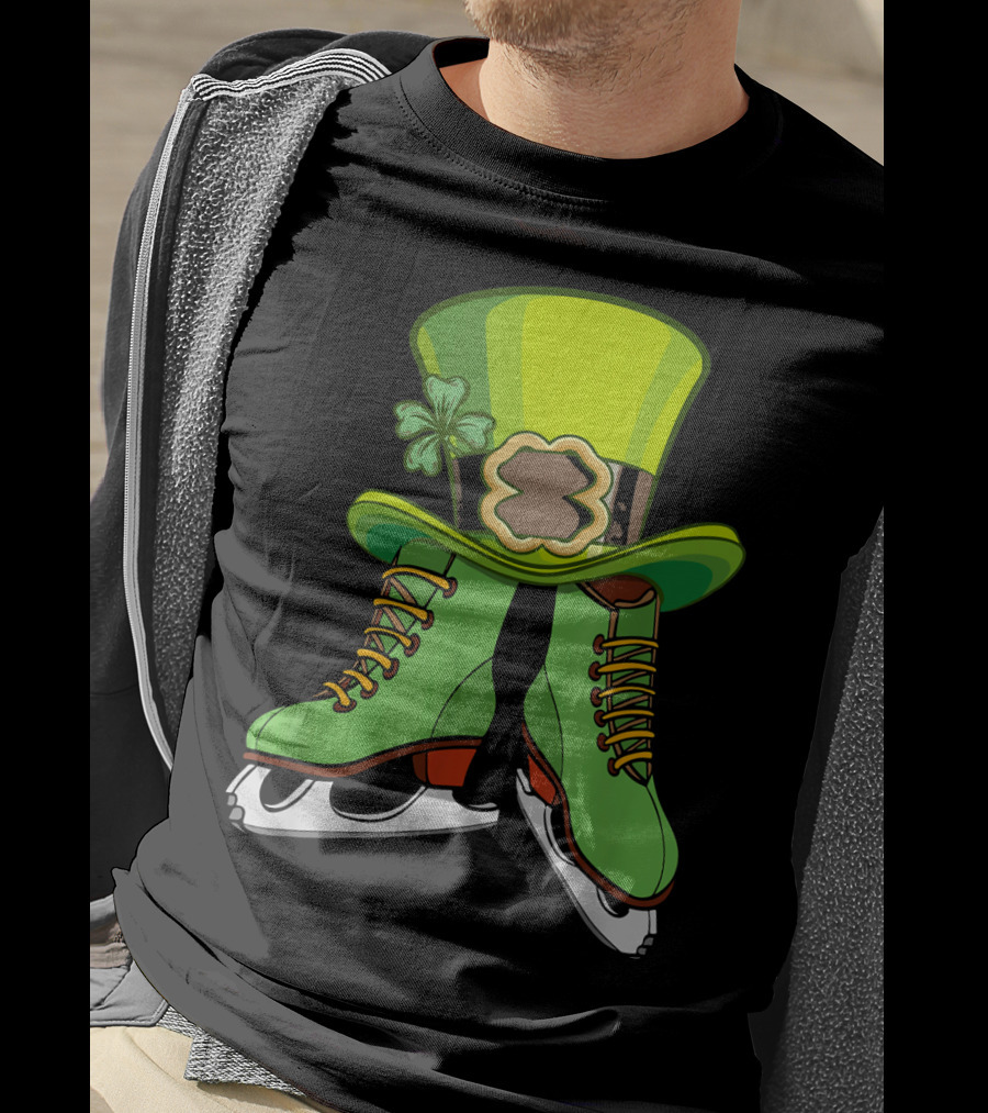 Leprechaun Figure Skating St Patricks Green Hat And Skates T-Shirt
