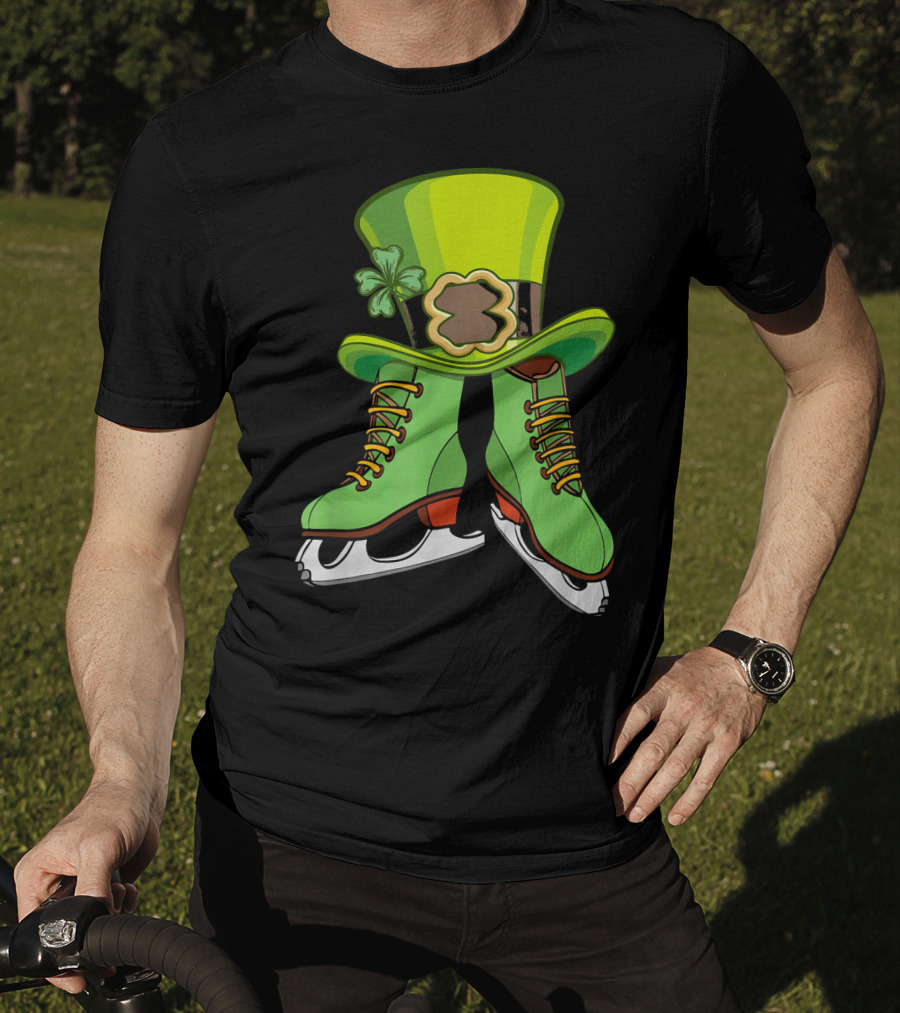 Leprechaun Figure Skating St Patricks Green Hat And Skates T-Shirt