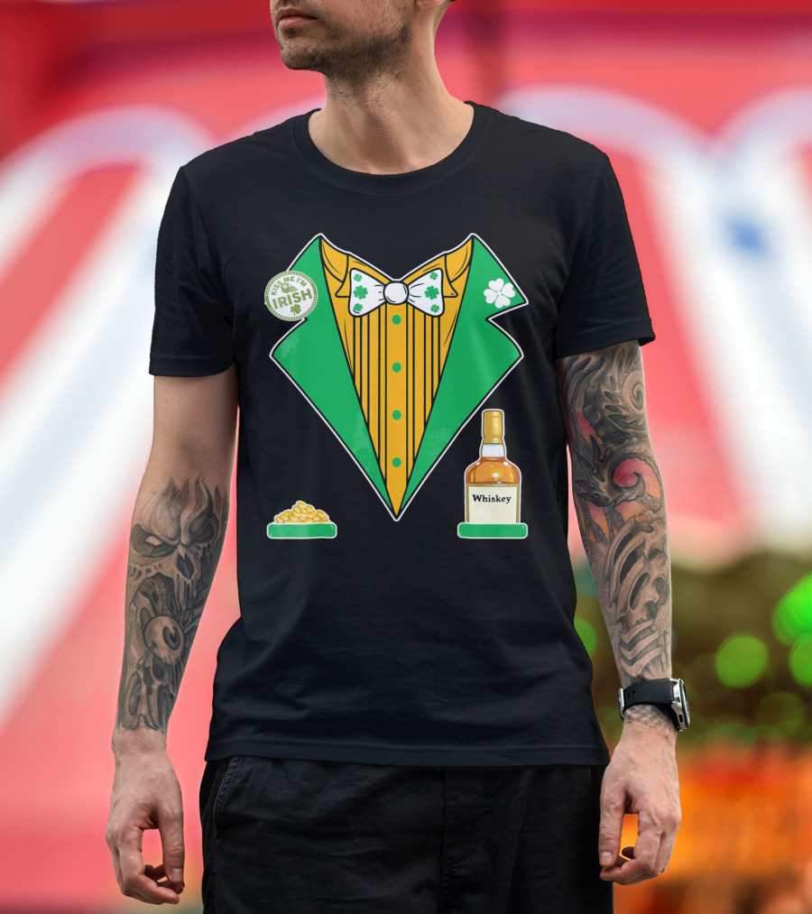 Kiss Me I'm Irish St. Patrick's Day Tux with Whiskey and Gold Coins T-Shirt