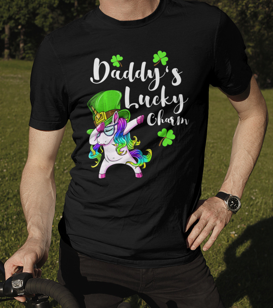 Daddy's Lucky Charm St. Patrick's Day Unicorn With Shamrock Hat T-Shirt