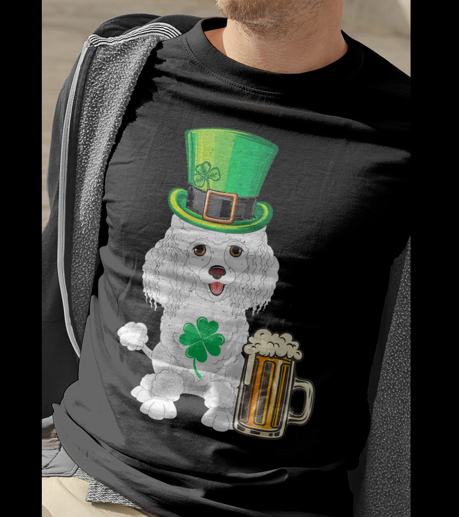 Poodle Leprechaun St Patricks Day Clover Beer T-Shirt