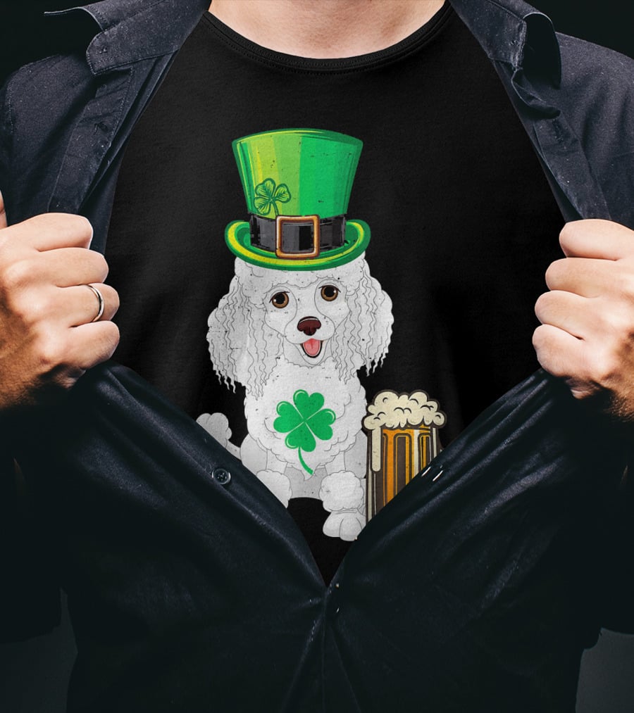 Poodle Leprechaun St Patricks Day Clover Beer T-Shirt