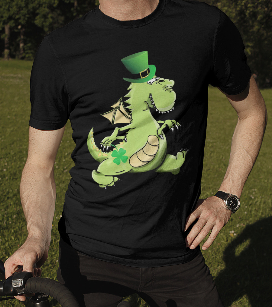 St Patrick's Day Dragon Wearing Leprechaun Hat With Shamrock T-Shirt
