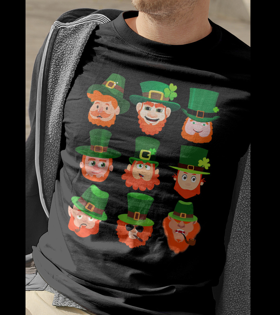 Funny Leprechaun Emotion Feeling Faces With Green Hats And Red Beards T-Shirt