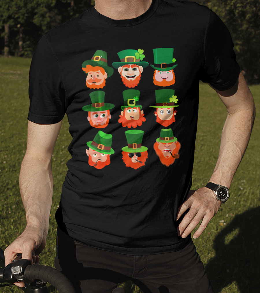 Funny Leprechaun Emotion Feeling Faces With Green Hats And Red Beards T-Shirt