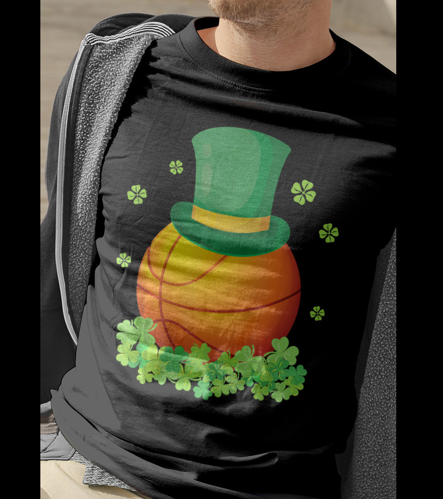 Basketball With Leprechaun Hat And Shamrocks Playing Around T-Shirt