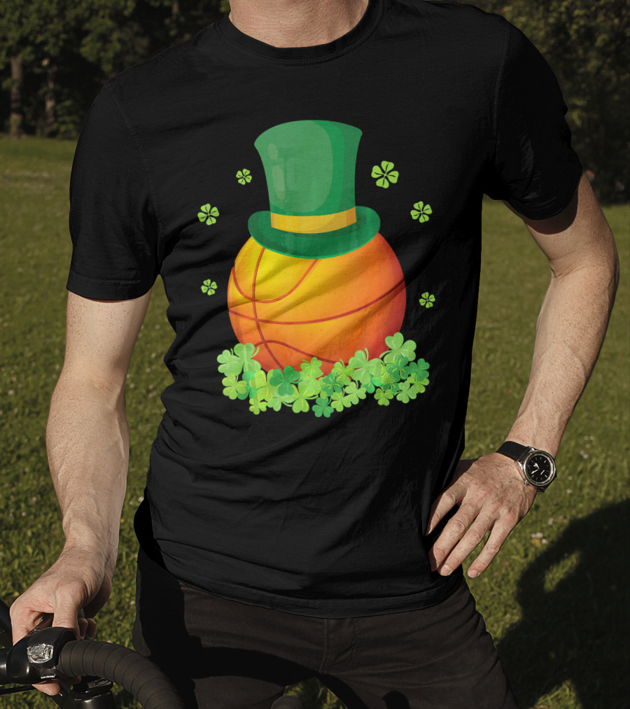 Basketball With Leprechaun Hat And Shamrocks Playing Around T-Shirt