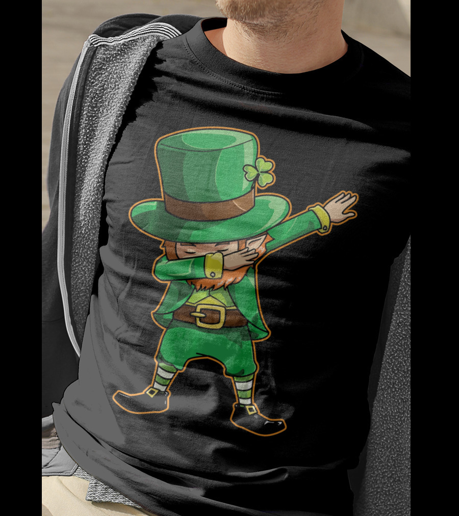 Funny Leprechaun Dabbing Dance Icon In Green Outfit And Hat T-Shirt