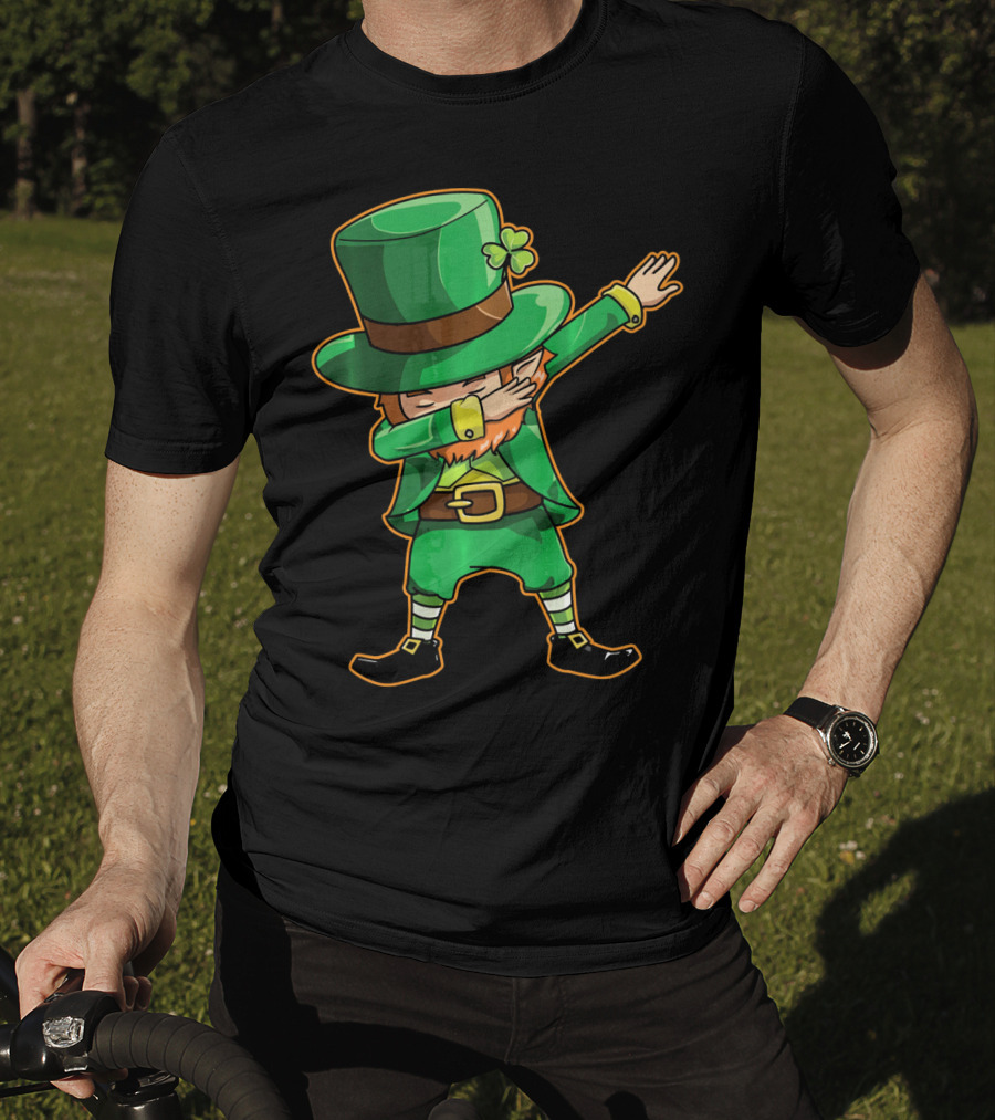 Funny Leprechaun Dabbing Dance Icon In Green Outfit And Hat T-Shirt
