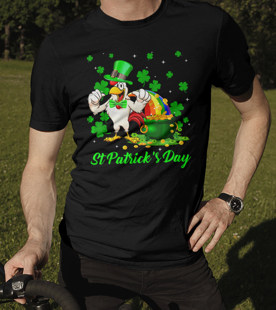 St Patrick's Day Leprechaun Chicken Shamrock Pot Of Gold T-Shirt
