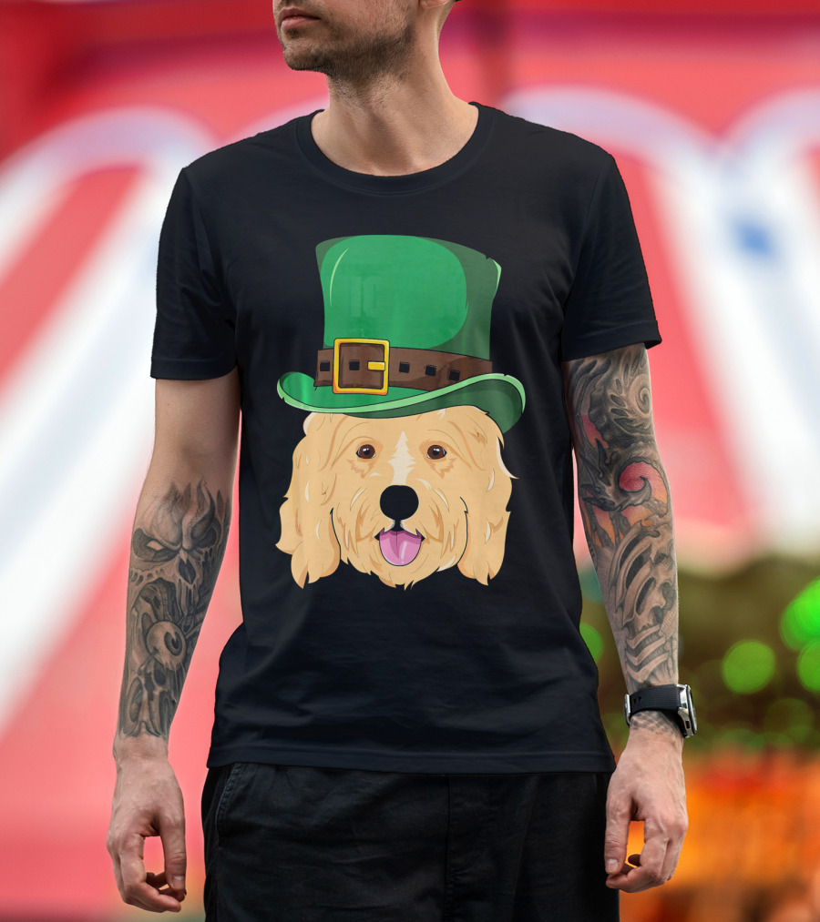 Golden Doodle St. Patrick's Day With Green Leprechaun Hat T-Shirt