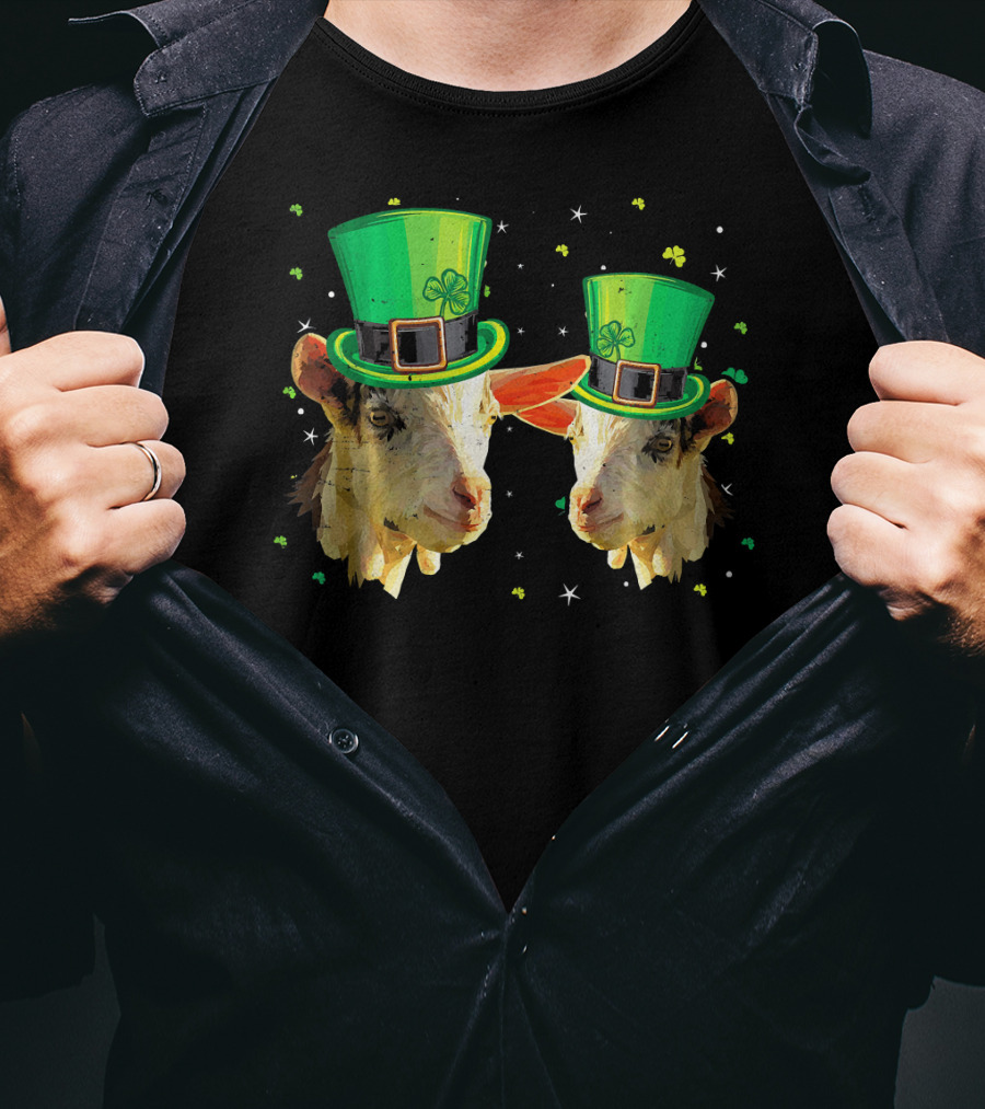 Two Goats In Leprechaun Hats For St Patricks T-Shirt