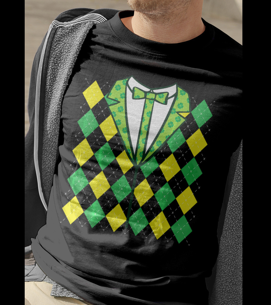 Green Leprechaun Tie Argyle T-Shirt