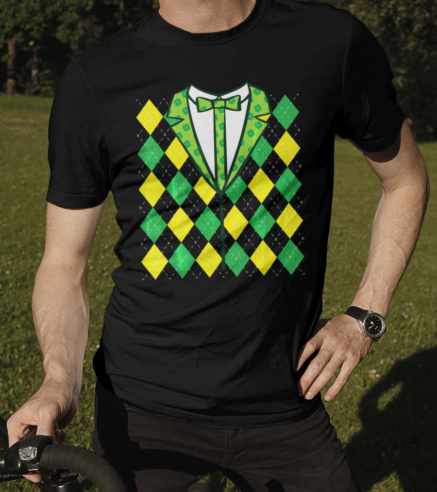 Green Leprechaun Tie Argyle T-Shirt