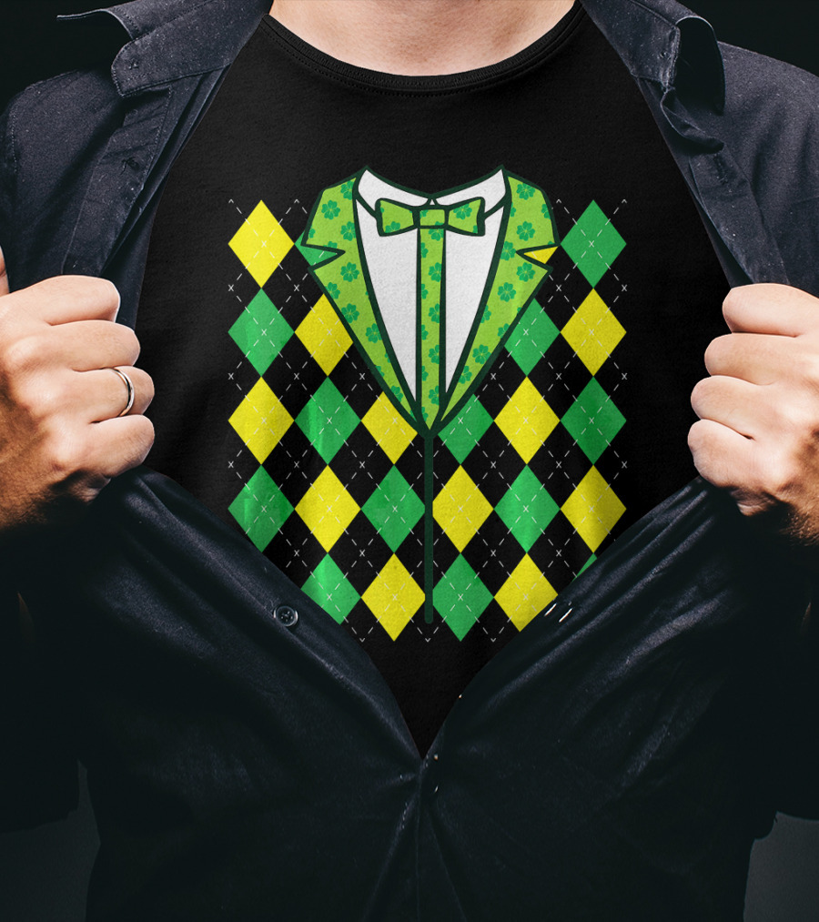 Green Leprechaun Tie Argyle T-Shirt