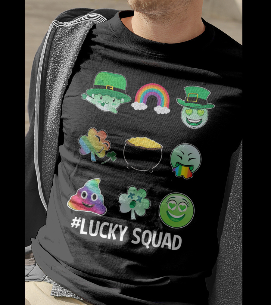 Lucky Squad St. Patricks Day Emoji Rainbow Clover Pot Of Gold T-Shirt