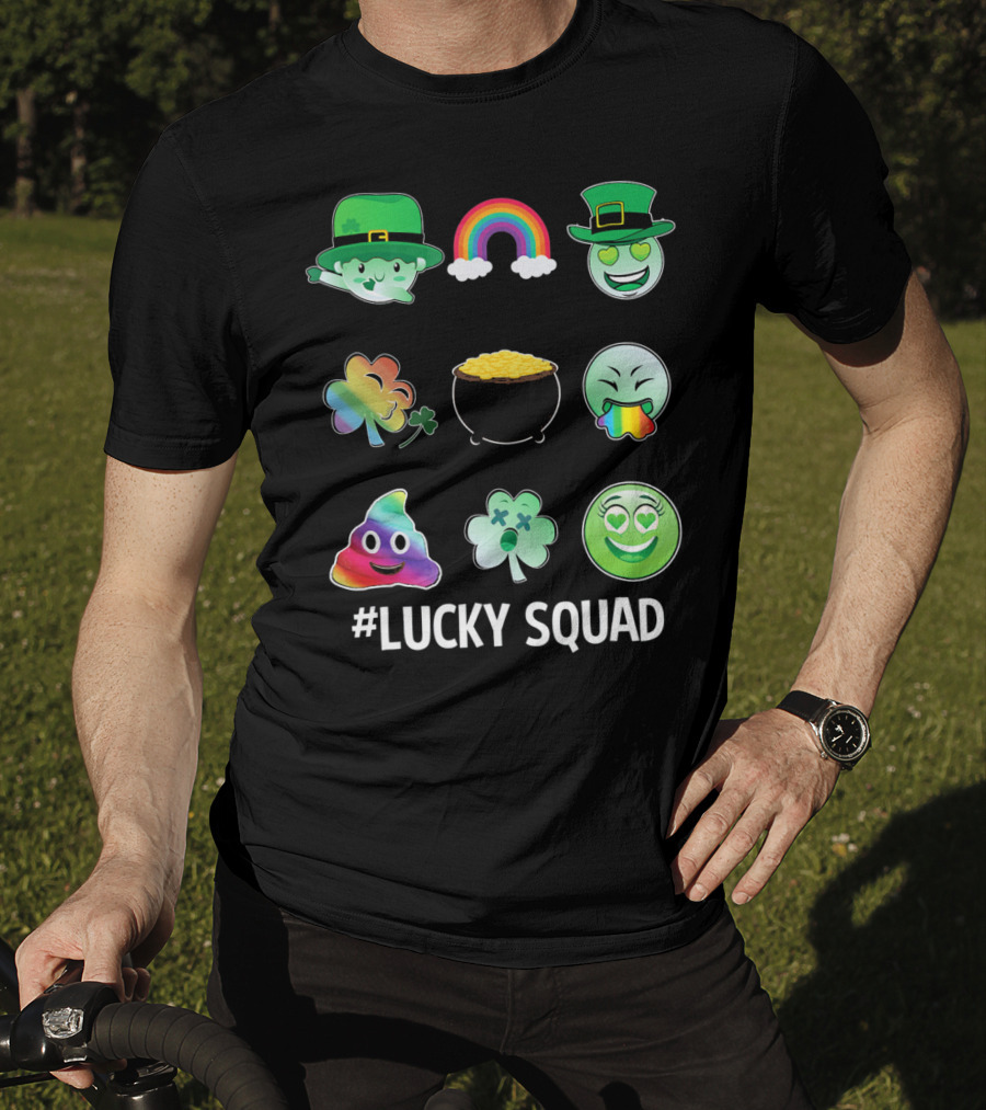 Lucky Squad St. Patricks Day Emoji Rainbow Clover Pot Of Gold T-Shirt