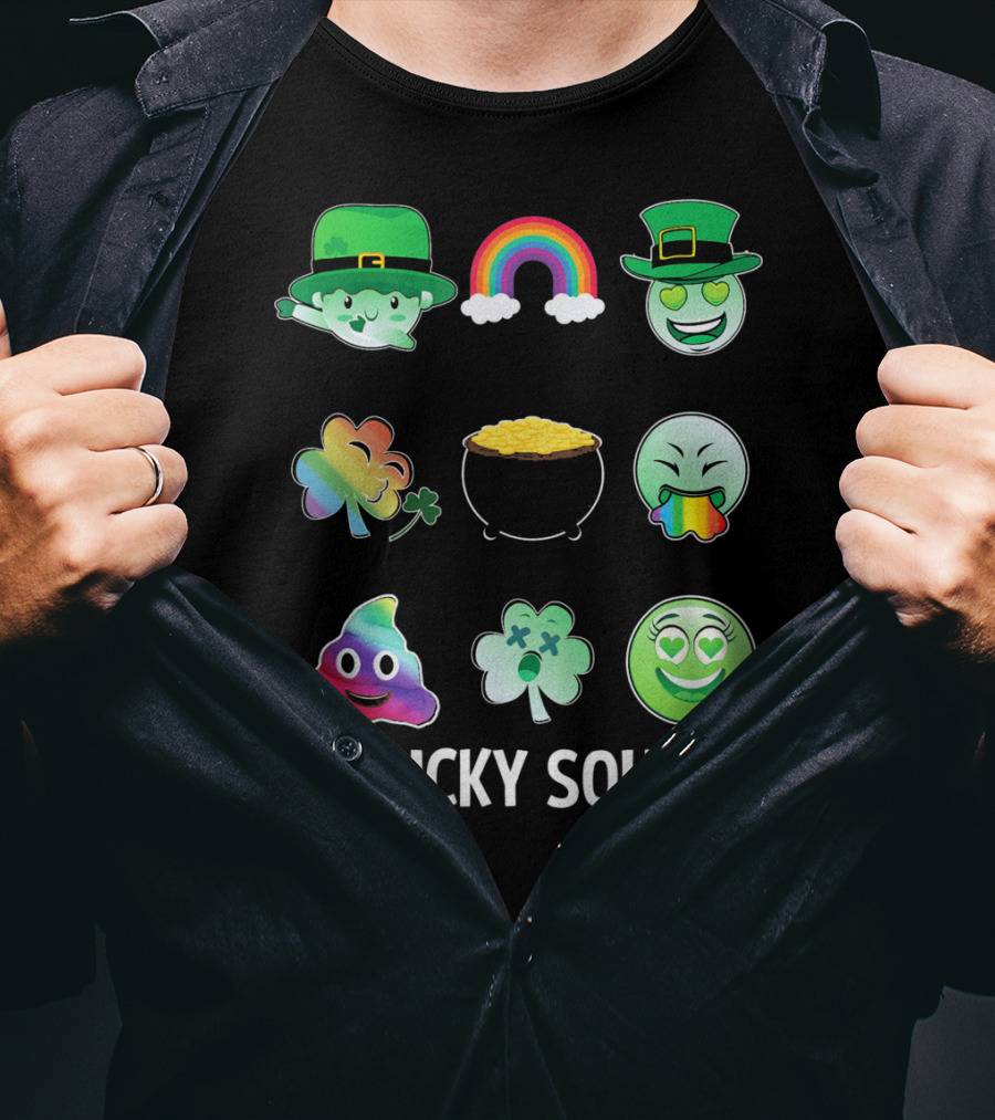 Lucky Squad St. Patricks Day Emoji Rainbow Clover Pot Of Gold T-Shirt