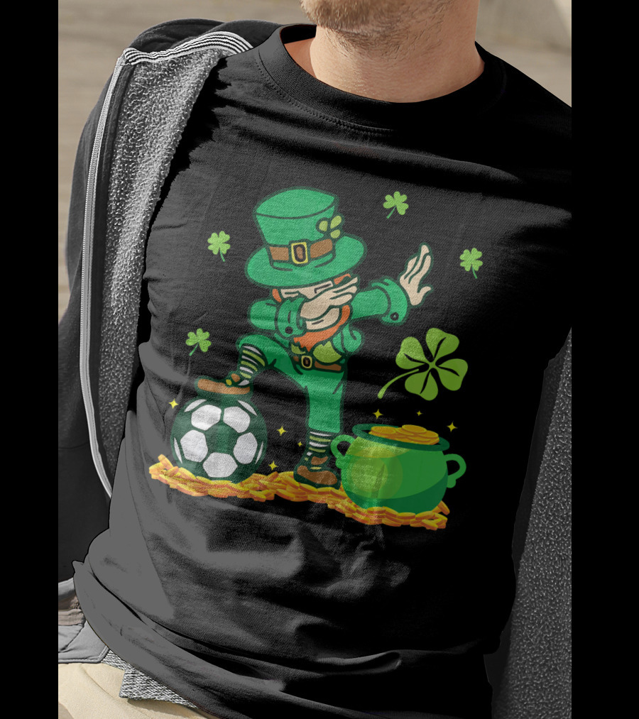 Leprechaun Dabbing With Soccer Ball And Pot Of Gold T-Shirt