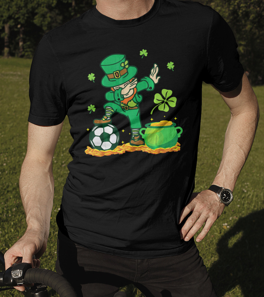 Leprechaun Dabbing With Soccer Ball And Pot Of Gold T-Shirt