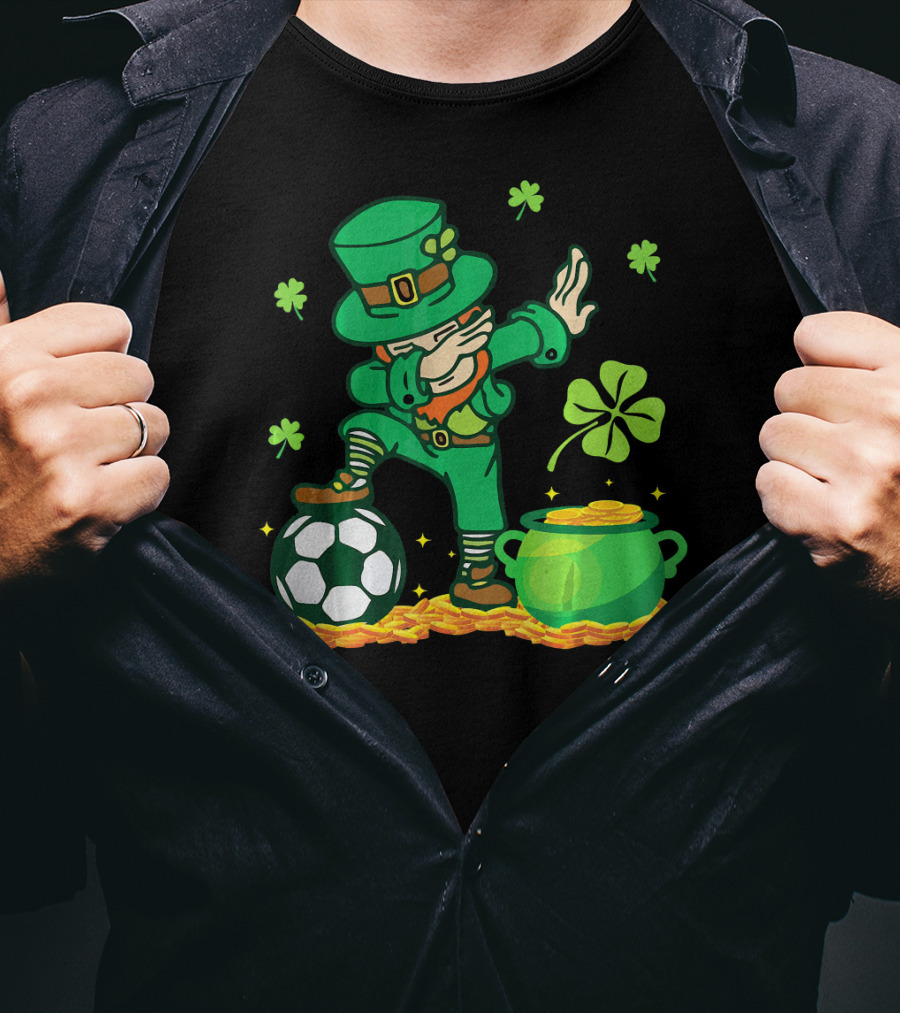 Leprechaun Dabbing With Soccer Ball And Pot Of Gold T-Shirt