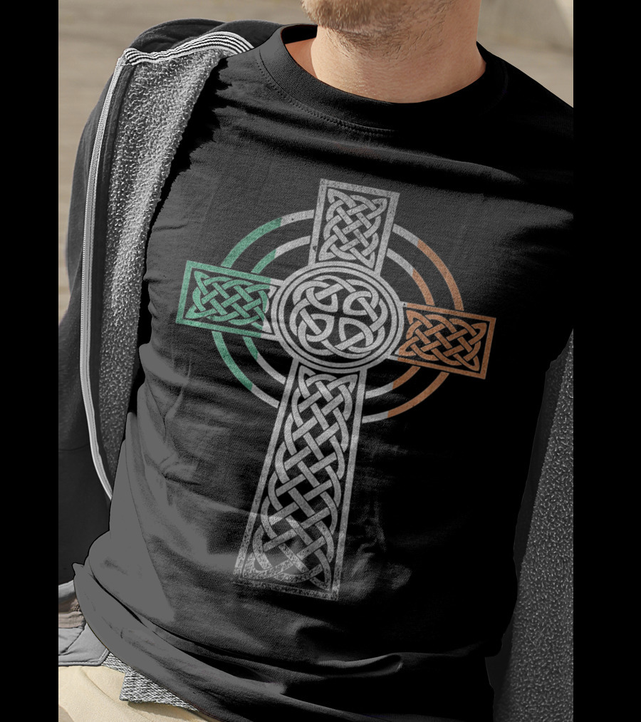 Celtic Cross With Irish Flag Colors Irish Pride T-Shirt
