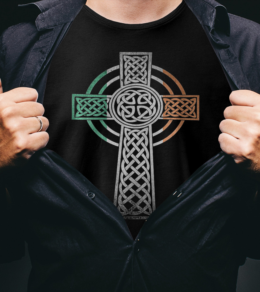 Celtic Cross With Irish Flag Colors Irish Pride T-Shirt