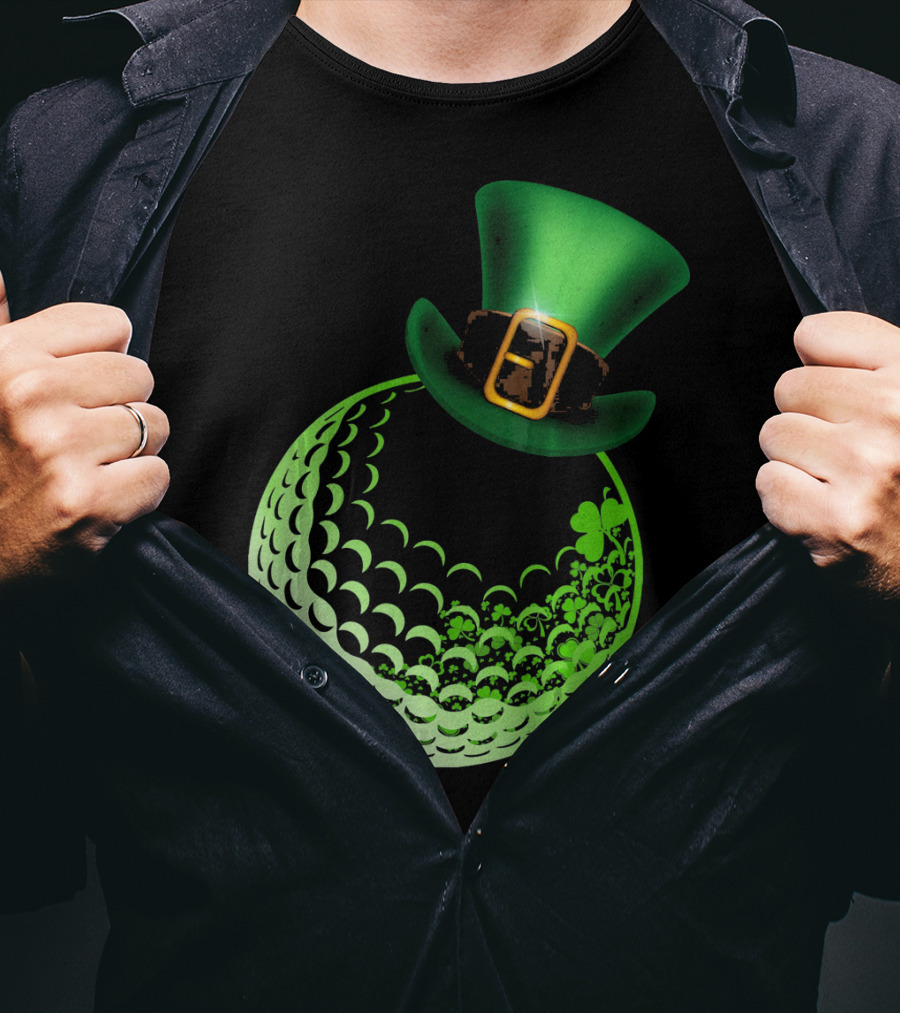 Shamrock Golf Ball With Leprechaun Hat St Patrick's Day Fun T-Shirt