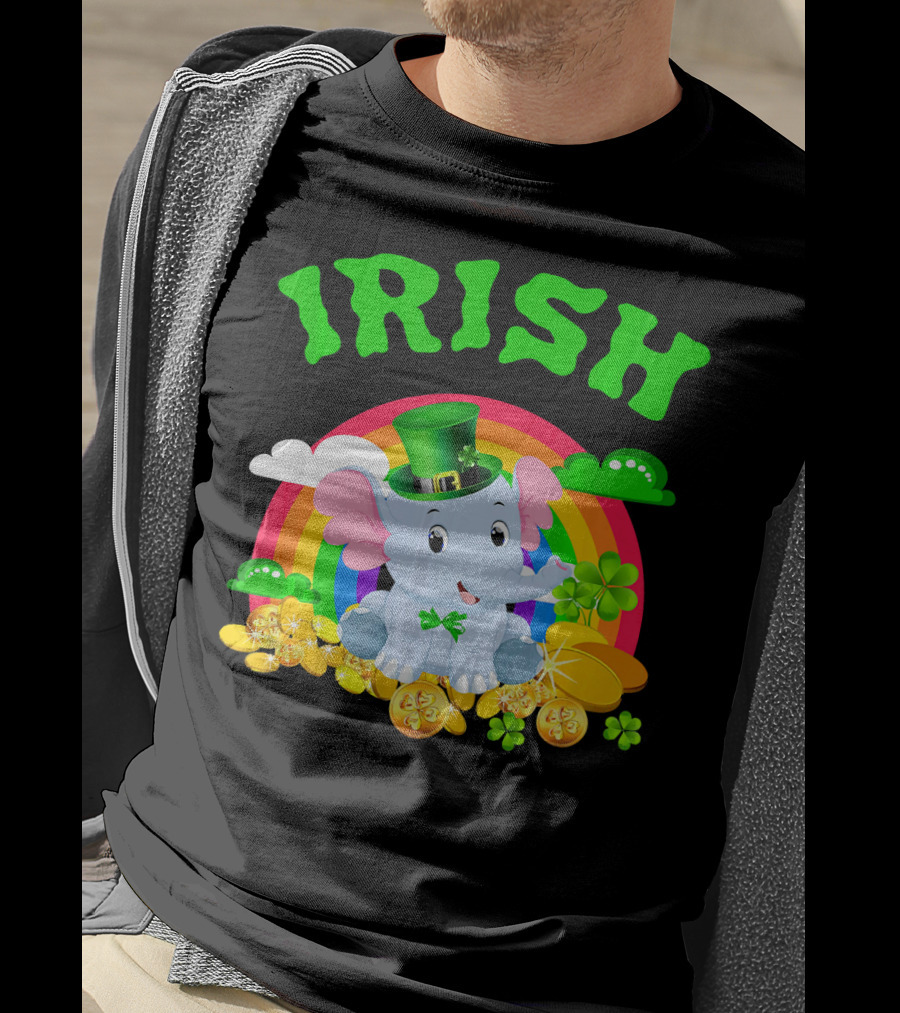Irish Elephant St Patricks Day Rainbow Coins Clover T-Shirt