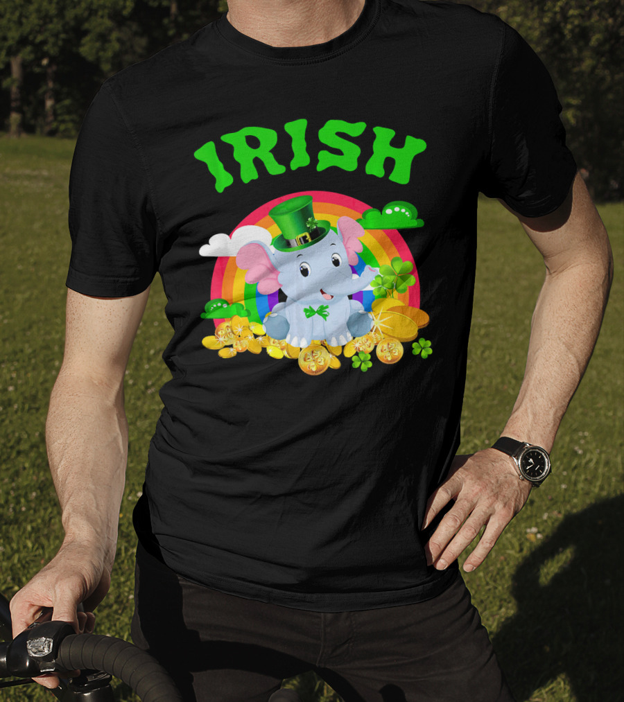 Irish Elephant St Patricks Day Rainbow Coins Clover T-Shirt