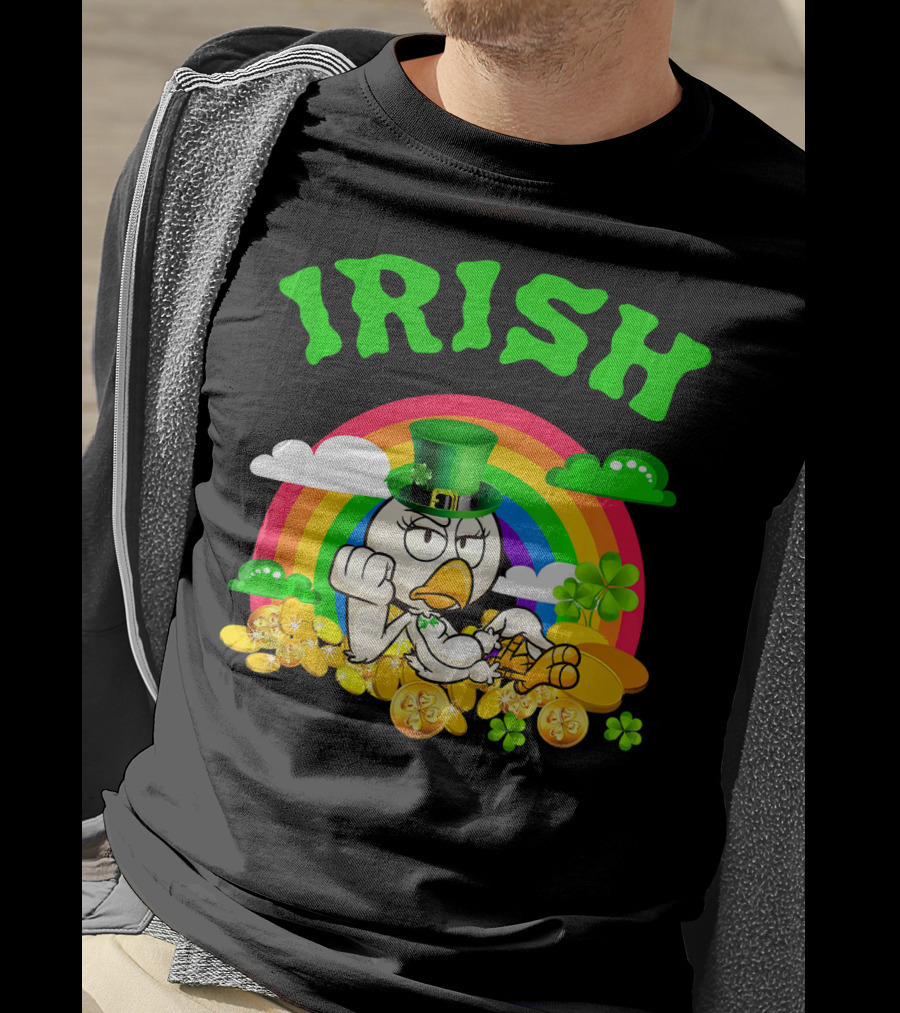 Irish Chicken Funny St Patricks Day Rainbow Gold Coins T-Shirt