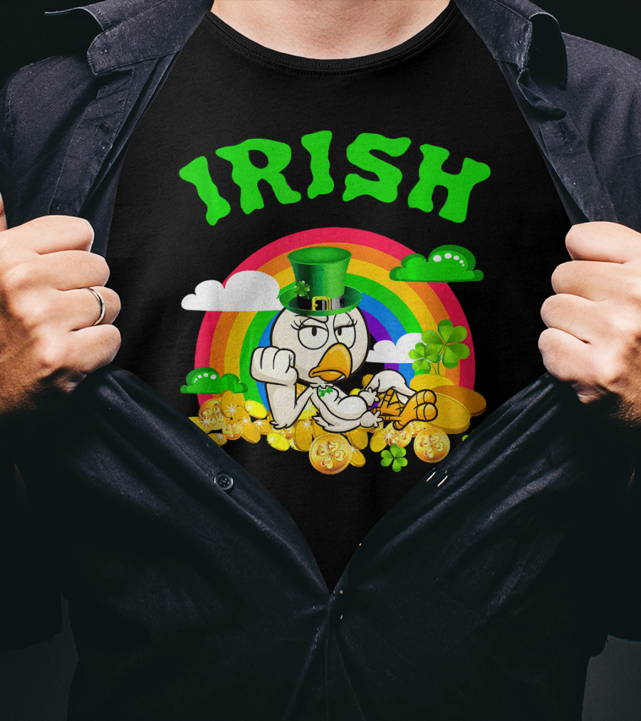 Irish Chicken Funny St Patricks Day Rainbow Gold Coins T-Shirt