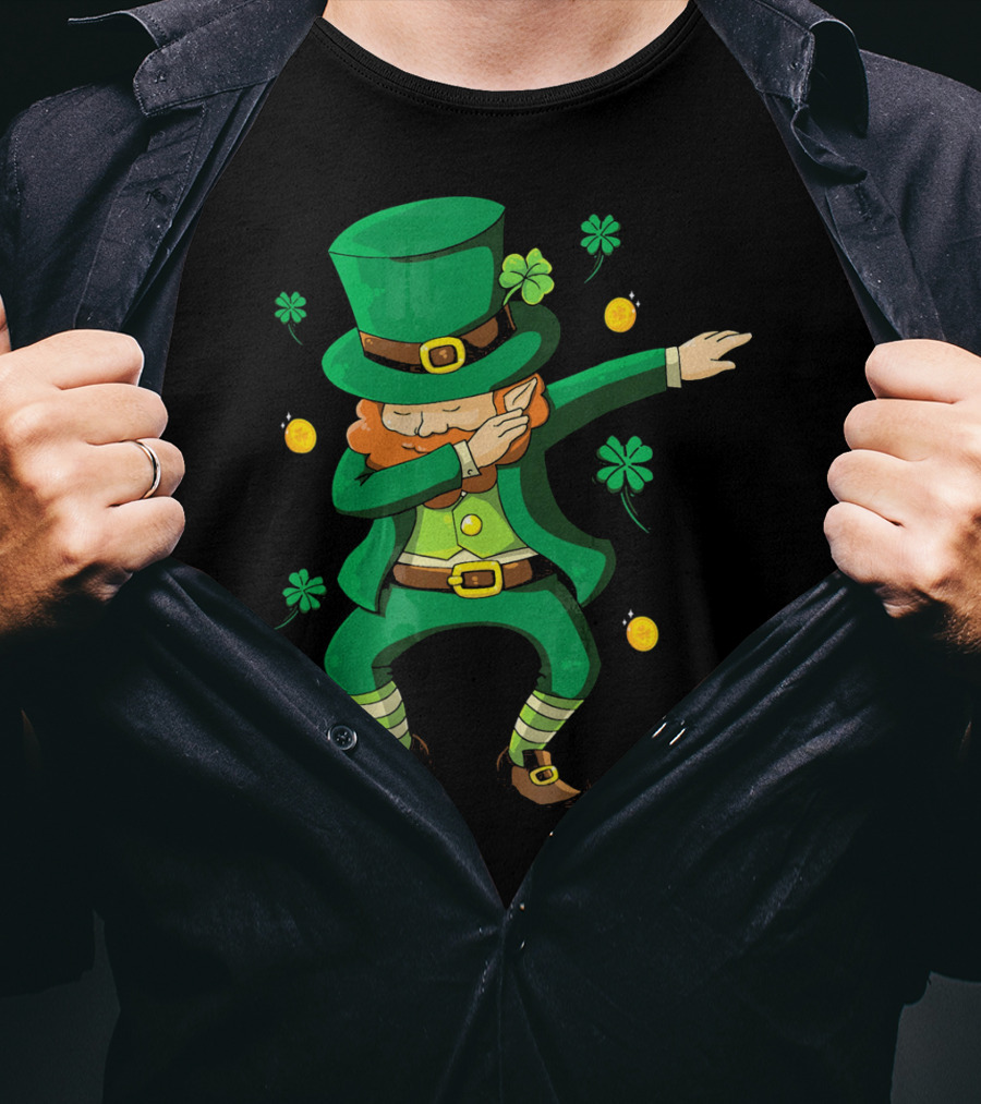 Funny Leprechaun Dabbing With Clover Coins T-Shirt
