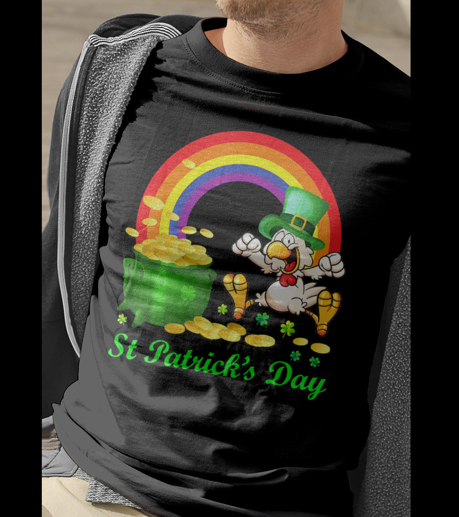 St Patrick's Day Chicken Leprechaun With Pot Of Gold And Rainbow T-Shirt