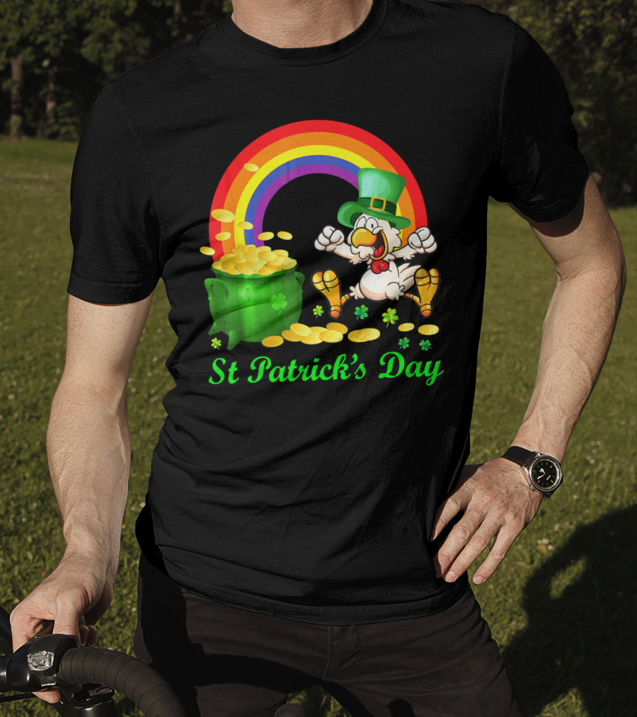 St Patrick's Day Chicken Leprechaun With Pot Of Gold And Rainbow T-Shirt