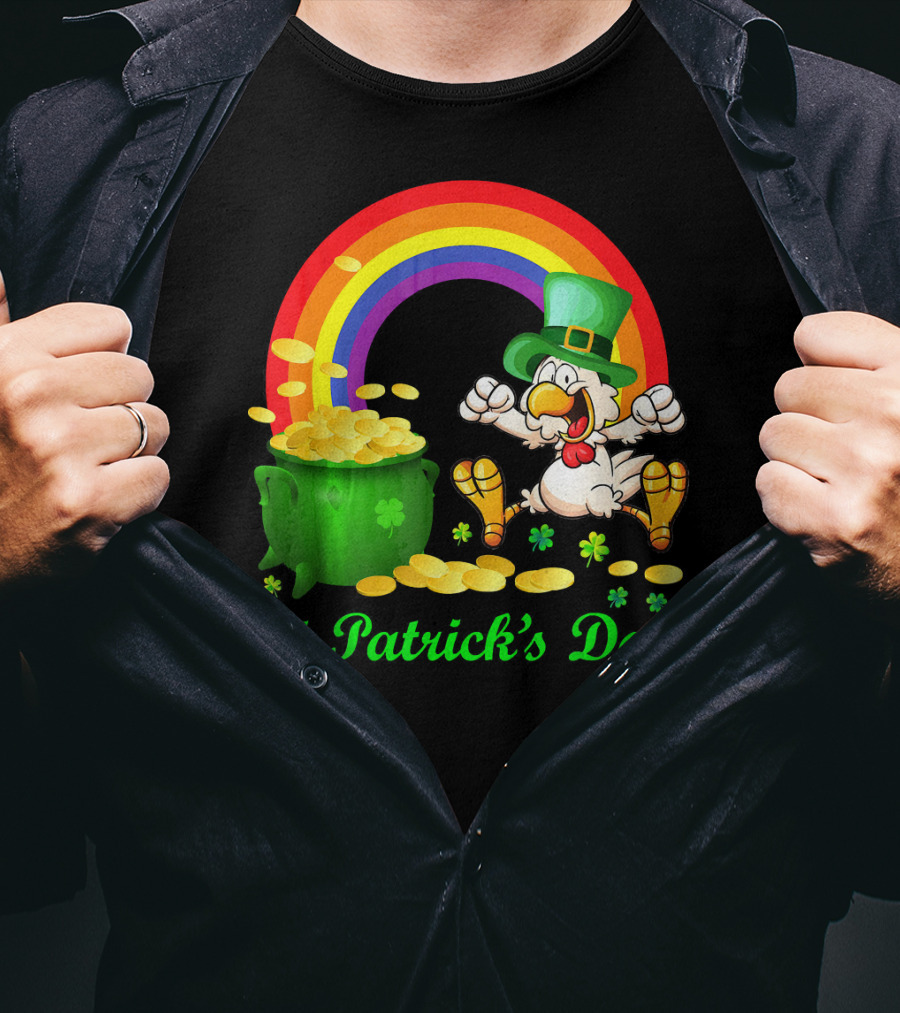 St Patrick's Day Chicken Leprechaun With Pot Of Gold And Rainbow T-Shirt